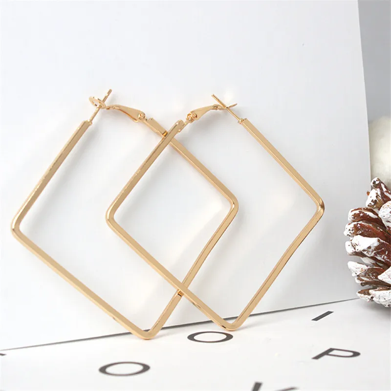 Europe And The United States Fashion Punk Hollow Square Stud Earrings For Women Personality Geometry Alloy Big Earrings 2 Colors