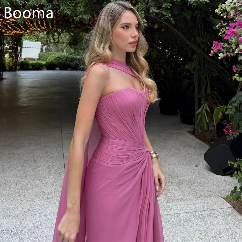 

Booma A-Line Strapless Pleat Pink chiffon Backless Evening Dresses Formal Dresses for Women Elegant Prom Gowns Custom Made