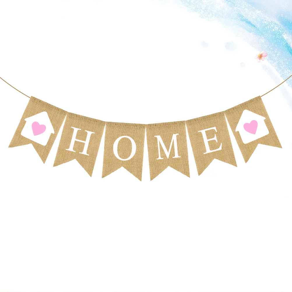 Retro Heart Home Design Burlap Banner Creative Swallowtail Garland HOME Printing Bunting Flag Linen Dovetail Shape Party Supplie