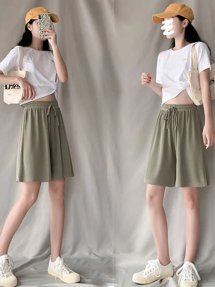 Nuevos pantalones cortos para mujer, pantalones cortos holgados informales de verano de cintura alta para niñas, prendas de vestir femeninas suaves y geniales, pantalones cortos deportivos