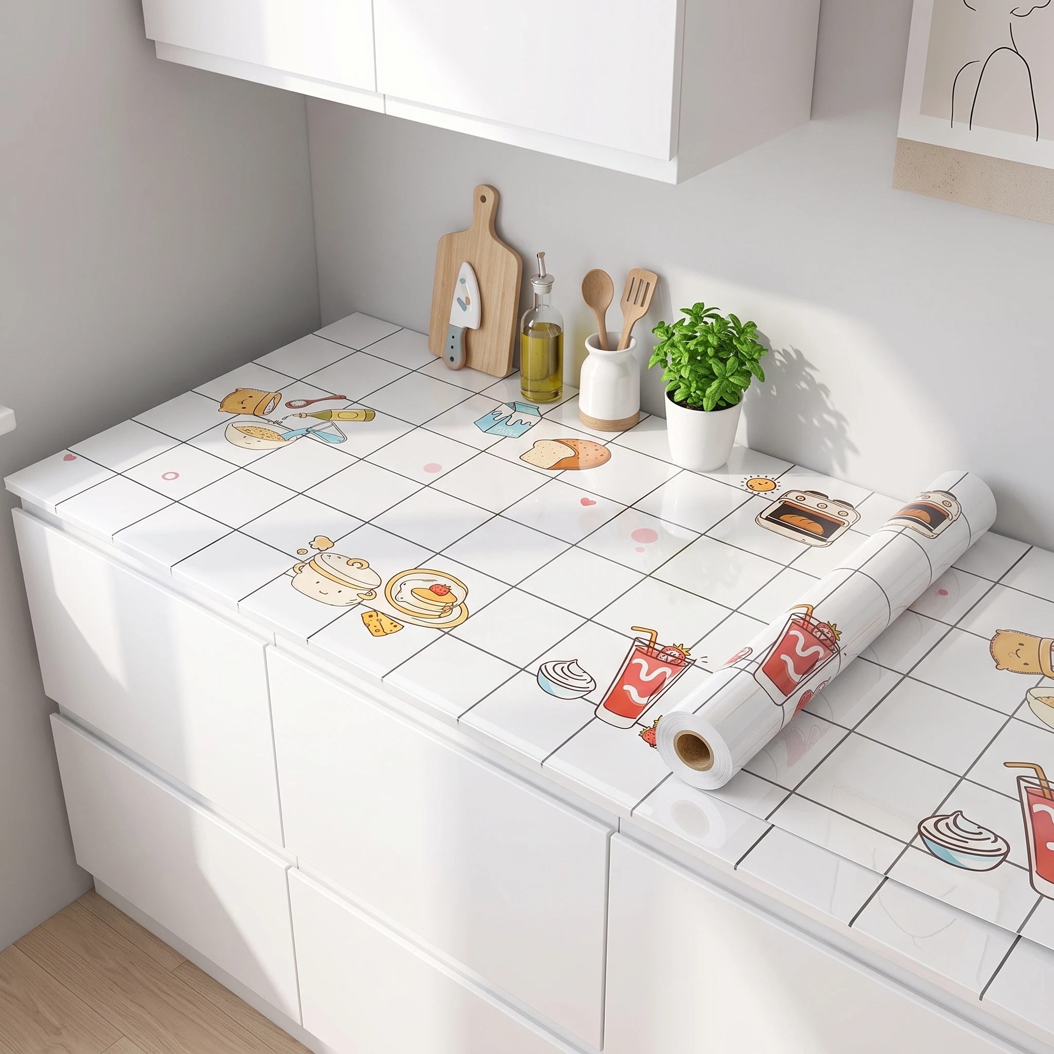 40CM Cartoon Decor Stickers Self Adhesive Aluminum Foil Waterproof Oil Proof Kitchen Cabinet Countertop Renovation Wallpaper