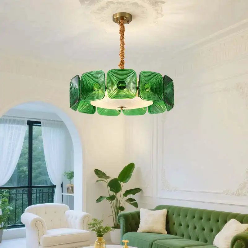Modern Glass Pendant Light Fixture, Green Amber Glass Shades, Dimmable Hanging Light Dining Room Kitchen Bedroom