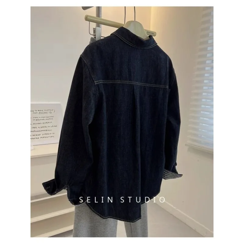 Polo en Denim rétro à la mode américaine, chemise bleue, coupe cintrée, haut polyvalent, printemps