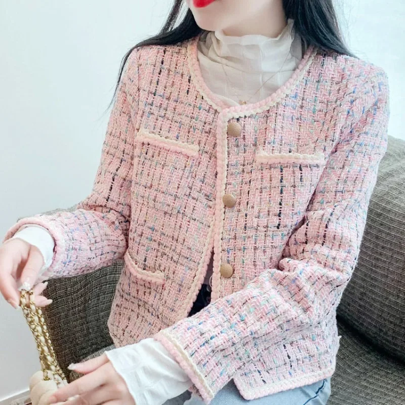 

Single Half Women's Tweed Wool & Blends Coat Short Long Sleeve Winter Clothes 2024 Trendy Ladies Jackets New In on Sale Cheap