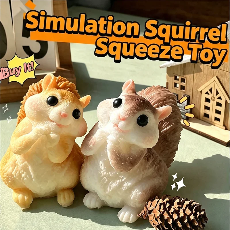 Simulation Squirrel Squeeze Toy Soft Safe TPR Cute Animal Stress Relief Fidget Toy Desktop Ornament Anxiety ADHD Sufferers Gift