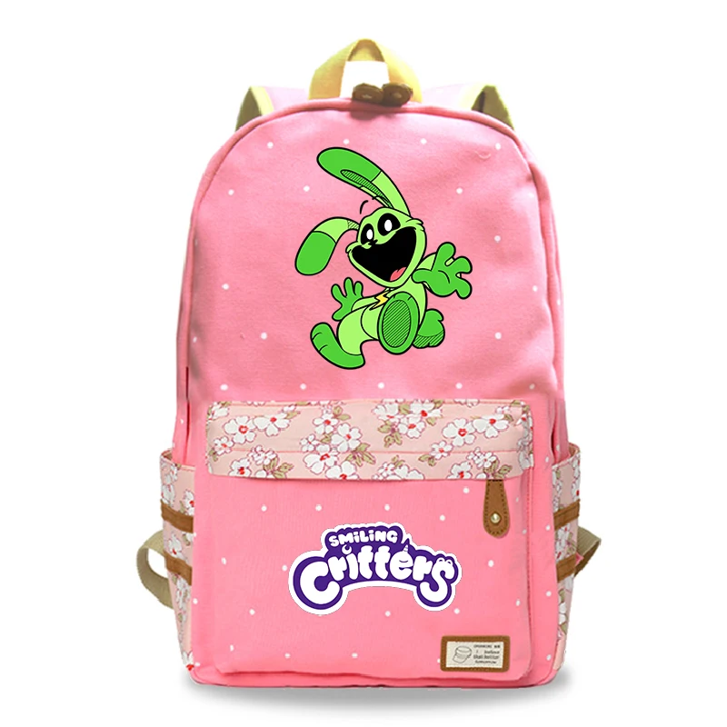 

Trend Smiling Critters Backpack Women Cartoon Pattern Backpacks Polyester Floral School Bags for Teenage Girls Travel Rucksack