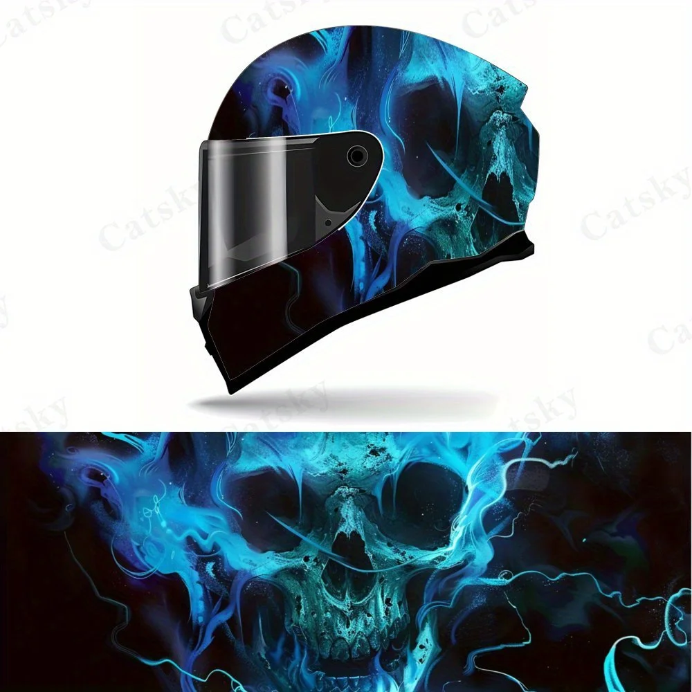 

Наклейка на шлем Phantom Blue Flame Skull — высококачественный ПВХ, уникальный узор синего пламенного черепа, персонализированный гоночный шлем для мотоциклов