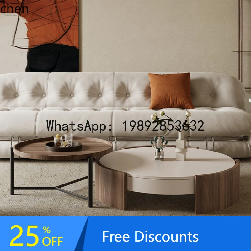 

X1 minimalist round rock slab coffee table home high-end walnut coffee table home decor