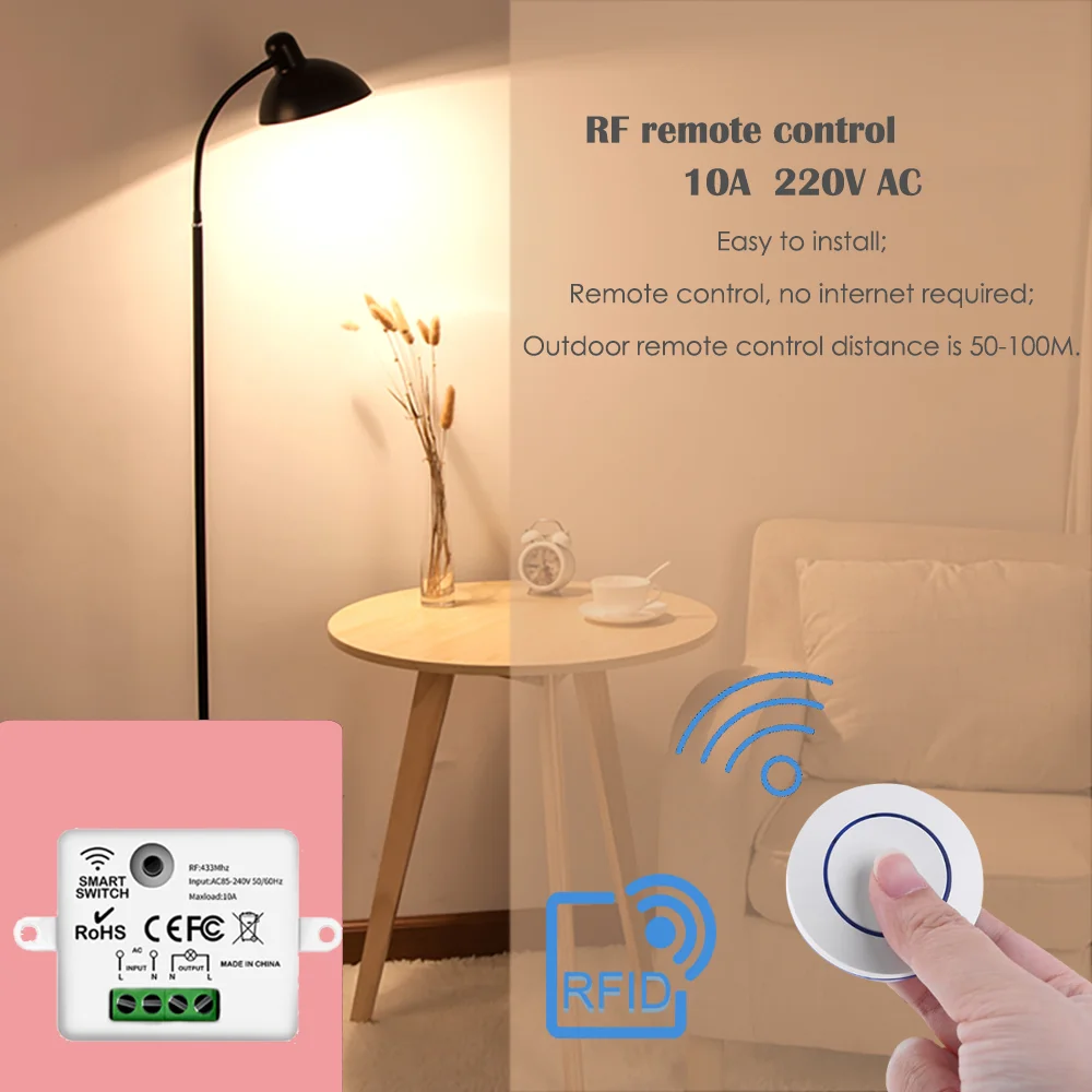 433 Mhz Wireless Remote Control Switch AC110V 220V Remote Switch 1CH Relay Module Receiver For Led Light Bulb DIY