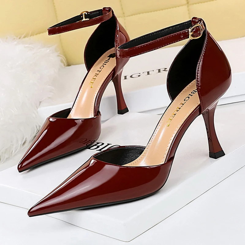 BIGTREE Shoes Women 8 Cm Heels Sandals Summer Kitten Heels Women Pumps Patent Leather Women Sandals Sexy Party Shoes High Heels