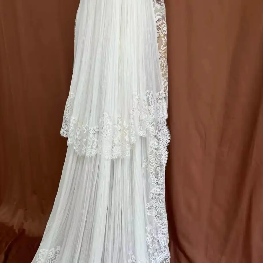 Fashoin Bridal Veil Intricate Lace Embroidery Sparkling Sequin Trims Soft  Tulle Wide Circular Edge Wedding Banquet