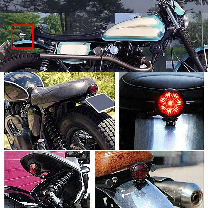 Motorcycle Round LED Rear Stop Brake Tail Light Lamp 12V Fit For Cafe Racer Bobber Chopper ATV Dirt Bike Custom Cruiser Buggy