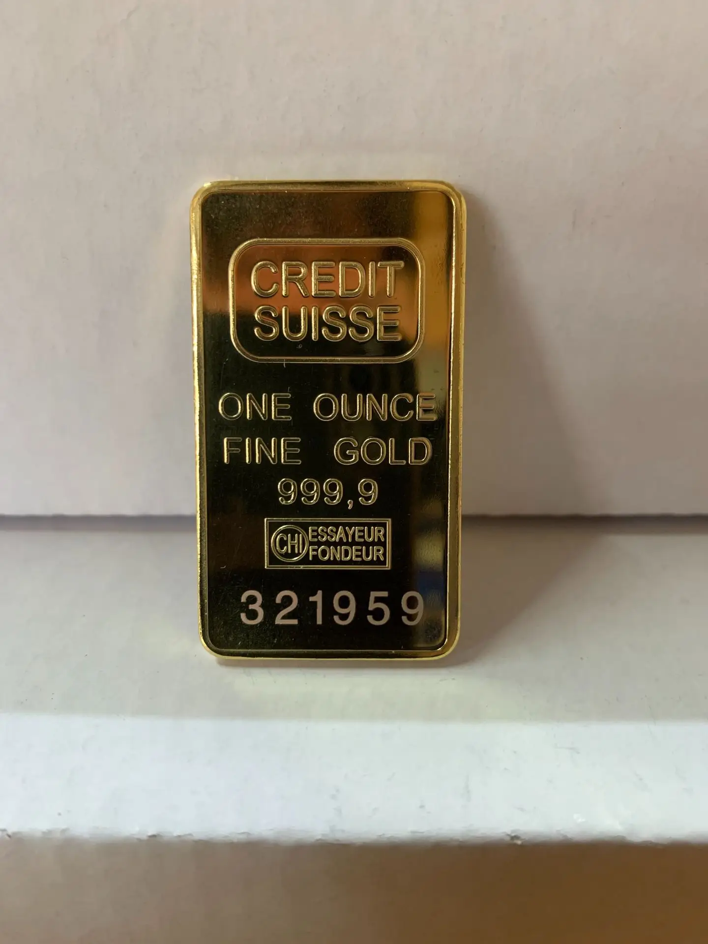 Custom 24k Pure Gold Plated Laser Serial Number 50mm Swiss Coin 999 Gold Bullion Bar