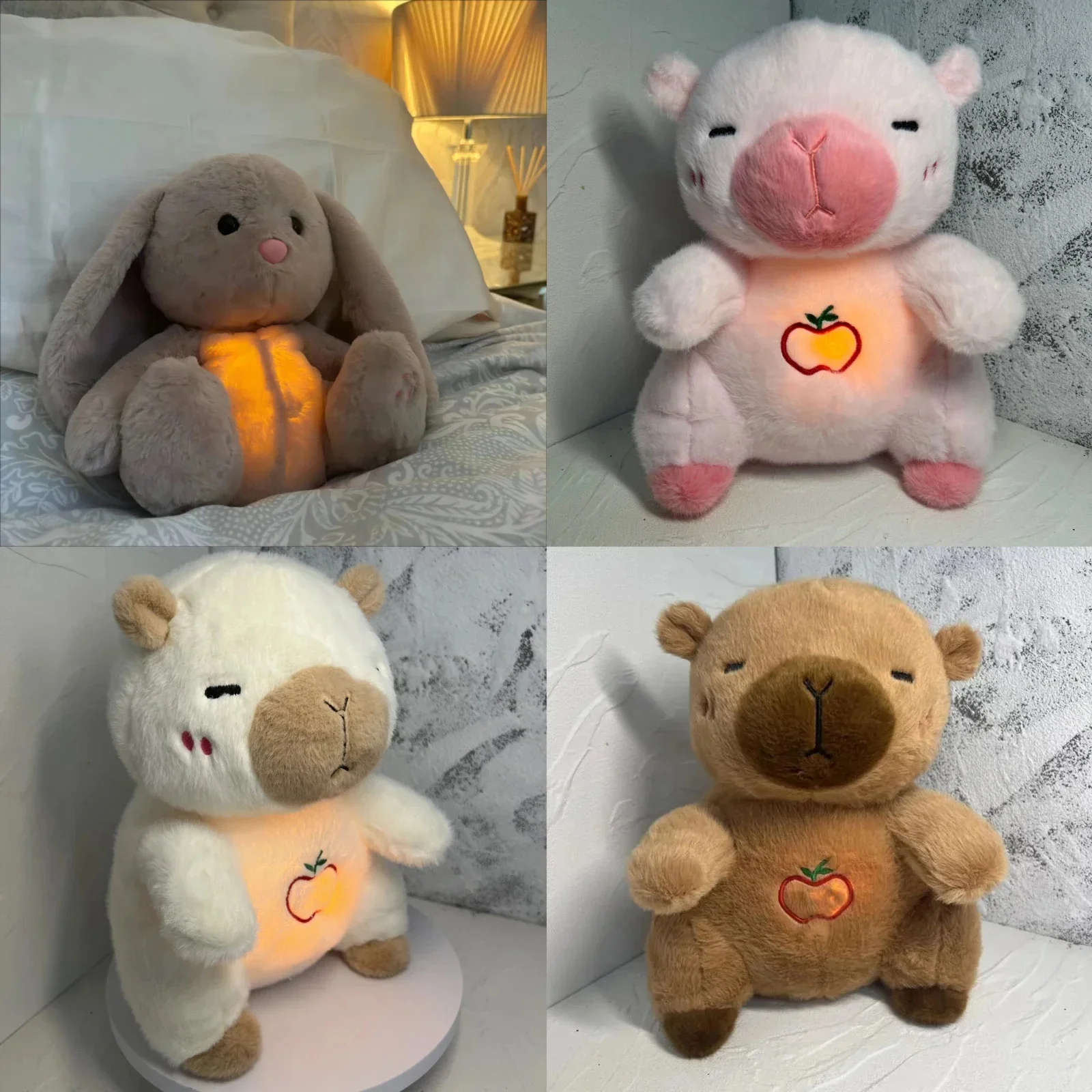 Baby Breathing Bear Nourish Baby Sleep Time Care Hug Bear Plush Capybara Otter Breathing Doll Light Music Sleep Soothing Pillow