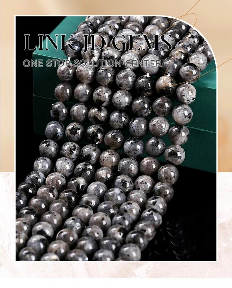 Natürlicher Labradoritstein, schwarze Spektrolit-Perlen, runde lose Zwischenperlen für die Schmuckherstellung, DIY-Halskette, Armband-Zubehör – Detail 2