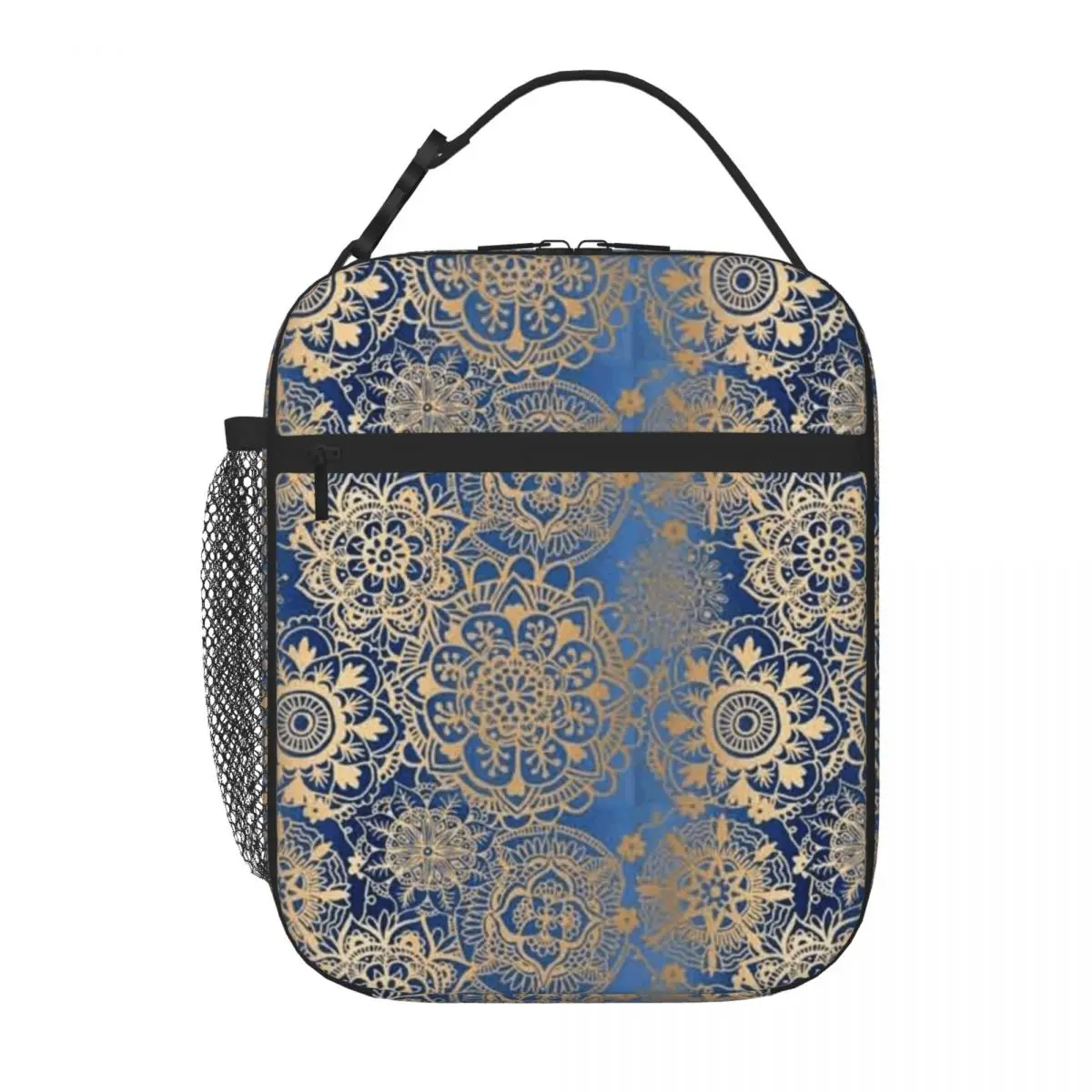 Bestselling Blue And Gold Mandala Pattern Minimalist Commuter Lunch Bag Middle School Waterproof Lunch Bag