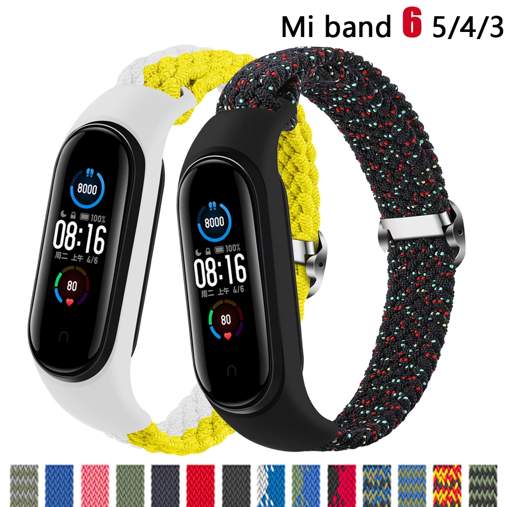 Braided solo loop Strap for Mi band 6 bracelet Elastic adjustable Nylon Miband4 miband correa Wristband xiaomi Mi band 4 3 5 6 7