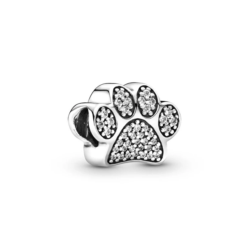 Hot Sales Rose Gold Dog Paw Print Dangle Sparkling Bead Fit Original 925 Sterling Silver Bracelet Gift DIY Charm Jewelry