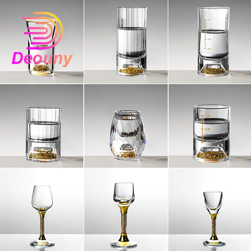 Crystal Glass Wine Glasses Gold Foil Drinkware Cocktail Shot Whiskey Vodka Beer Mugs Home High-End Sets Creative Bar Liquor Cups