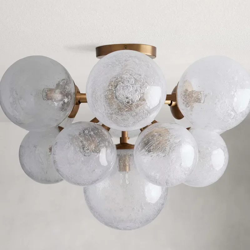 Modern Nordic Simple Creative Staircase Restaurant Bendroom Wedding Flush Mount Glass Round Ball Led Swing Light Ceiling Lamp
