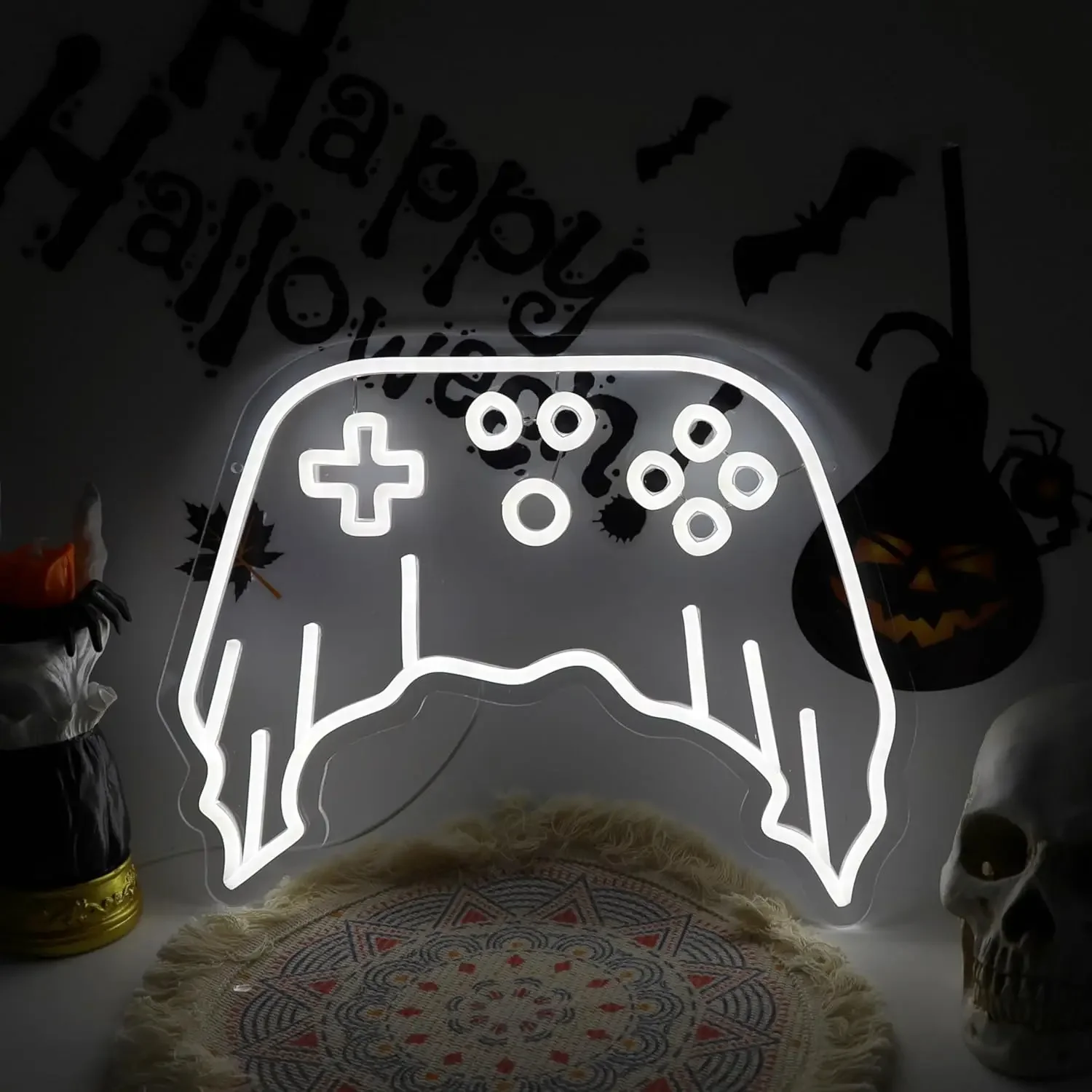 Spooky Ghost Gaming Controllers Neon Light Sign USB Dimmable LED Neon Sign for Bedroom Club Bar Man Cave Party Gifts Wall Decor