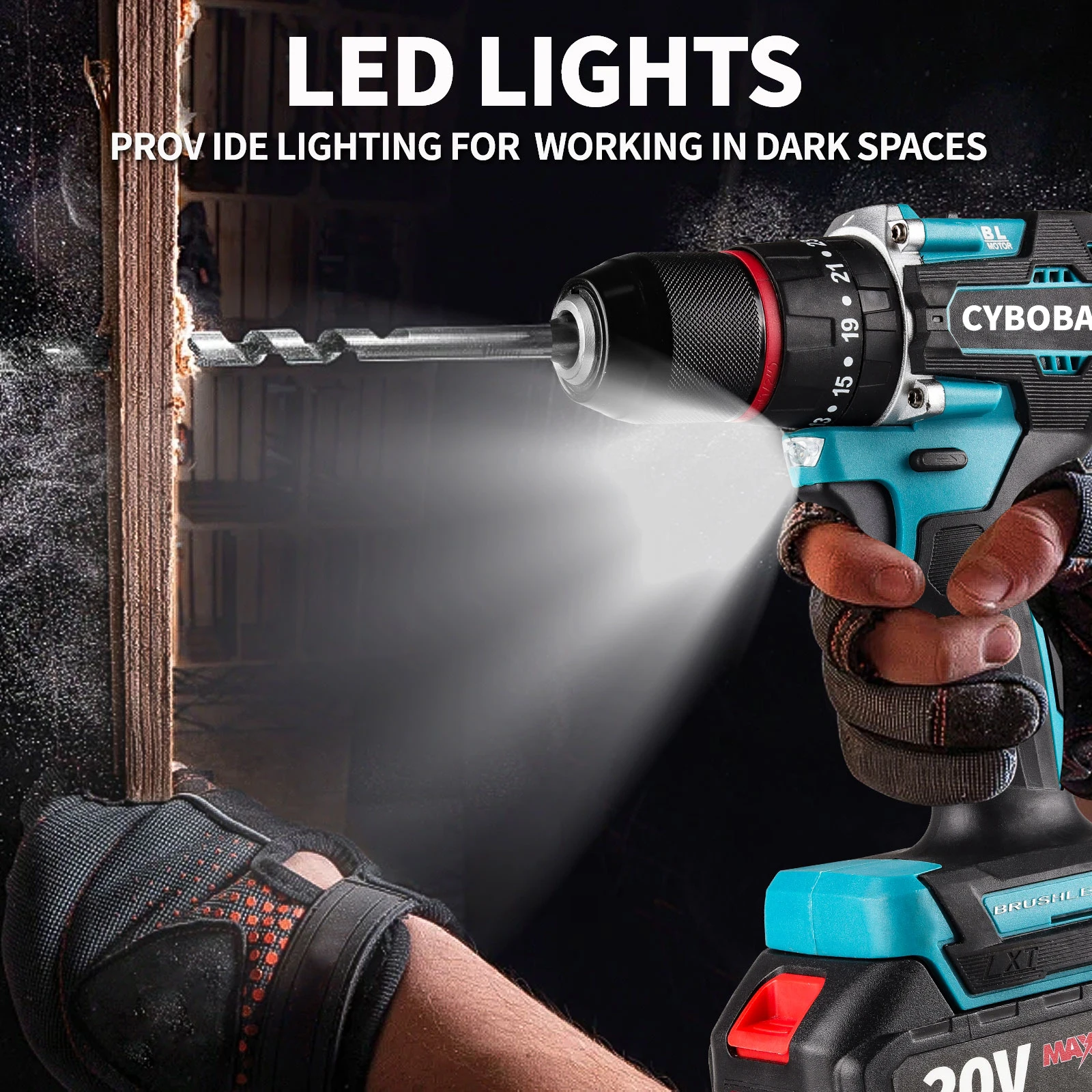 أداة كهربائية CYBOBAN، مثقاب يدوي بدون فرش 20 فولت، مفك براغي كهربائي مثقاب كهربائي 10 مم، بطارية ليثيوم بسعة 4.0 أمبير في الساعة