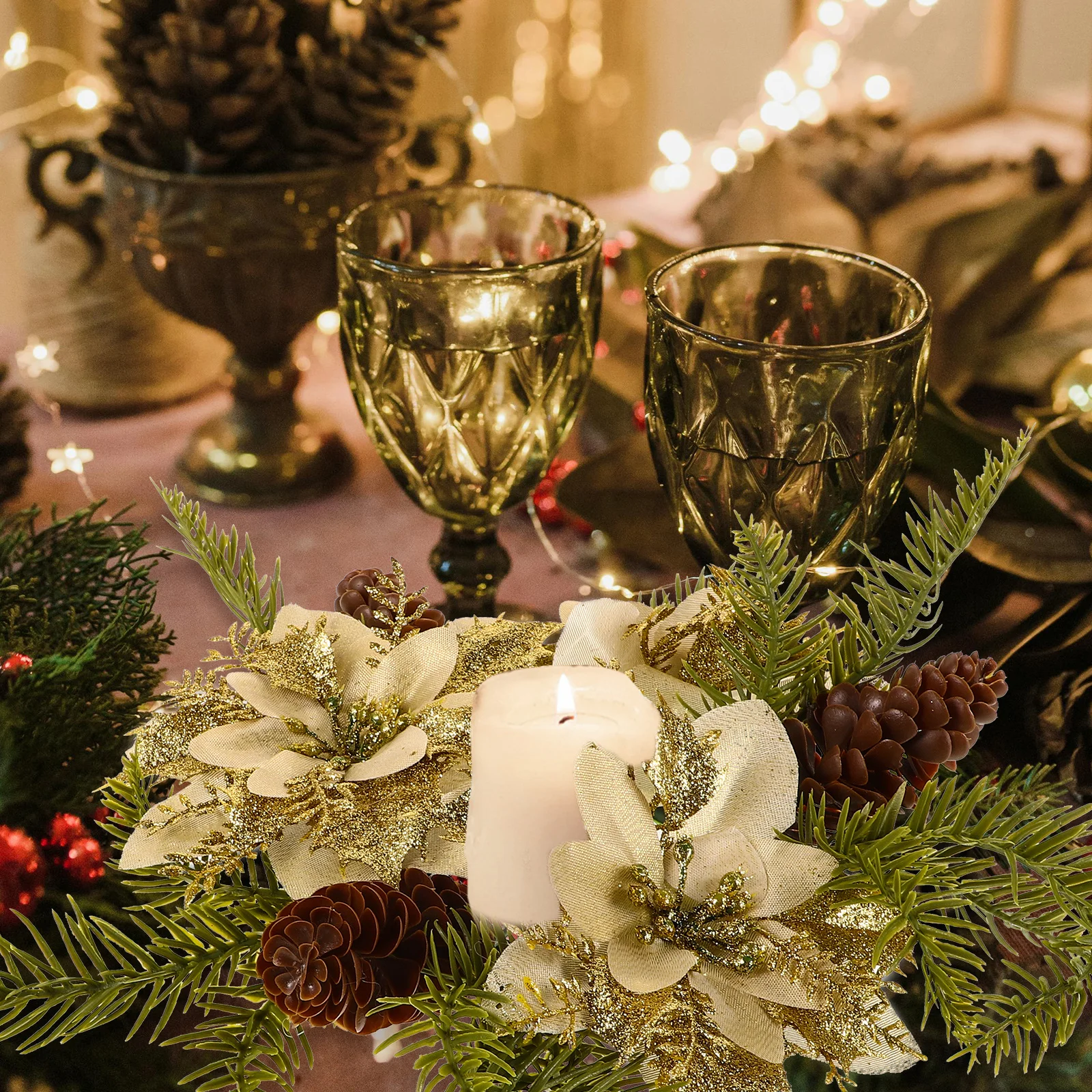 

1pcs Christmas Flower Ring Festive Table Centerpiece Holiday Party Decoration Winter Celebration Xmas Rings Decor