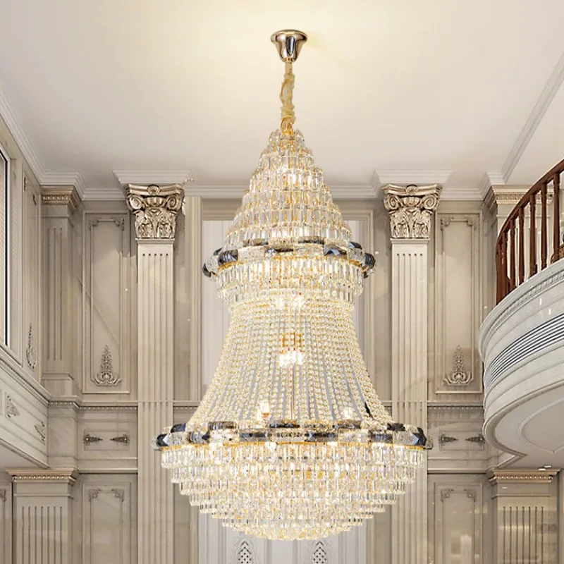 Duplex building, large chandelier, villa, luxury crystal lamp, French light luxury hotel lobby, hollow high ceiling chandelier