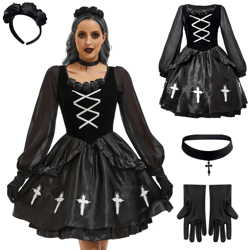 

Halloween Adult Costume Gothic Ghost Bride Dark Wind Imp Witch Costume Cosplay Vampire