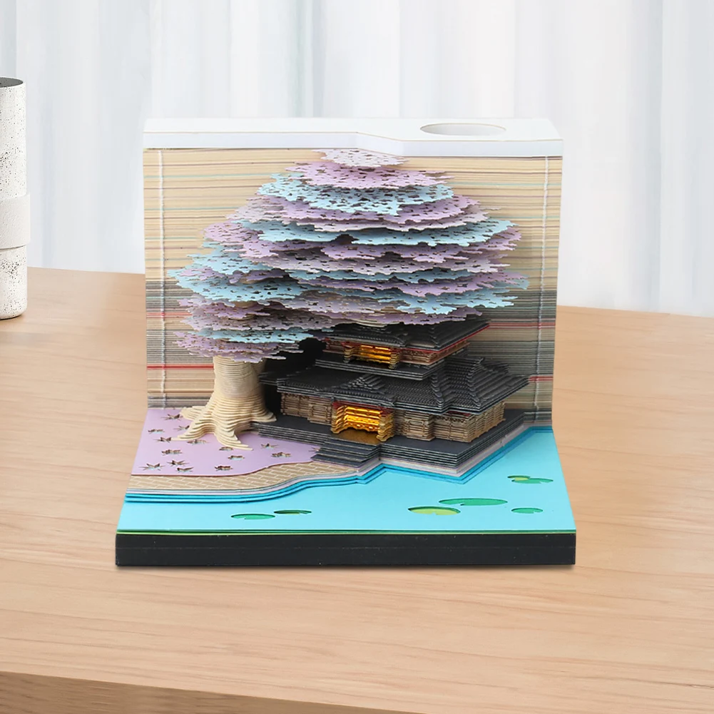 2024 Time Piece Calendar with Light Paper Carving Art 3D Memo Pad Calendar for Home Office Desktop Decoration Gift
