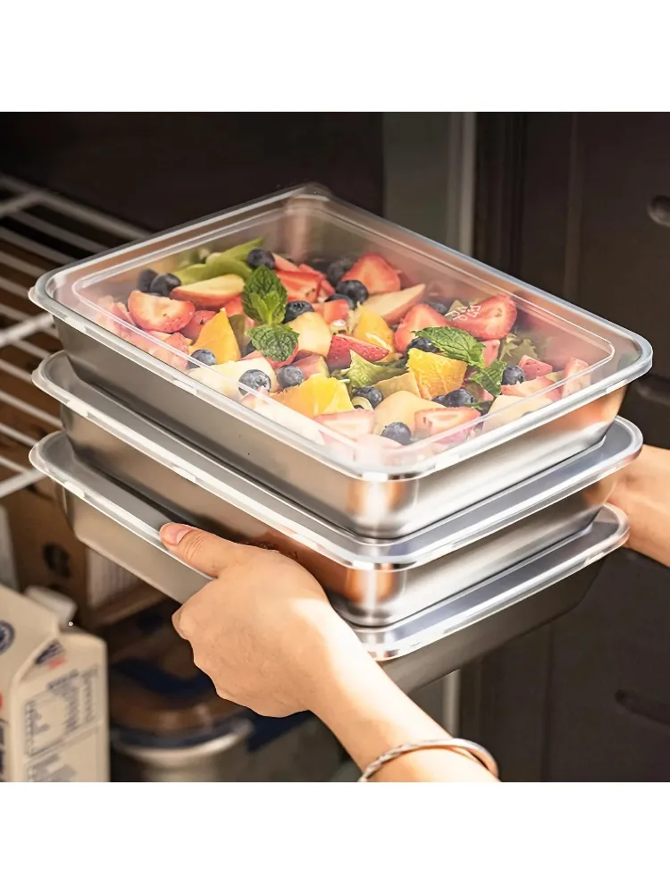 3-teiliges Edelstahl-Lebensmittelbehälter-Set & Lunchbox, Auslaufsichere Stapelbare Behälter mit Transparenten Deckeln, Küchenzubehör für Camping