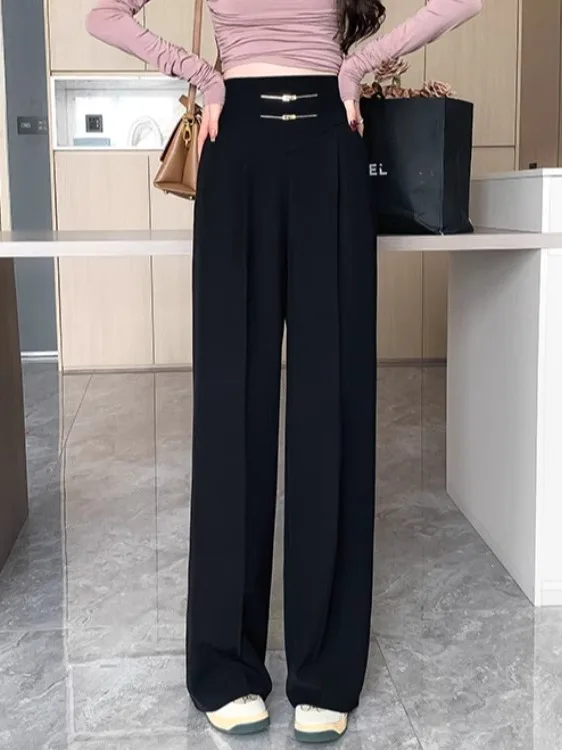 

Белые женские брюки с высокой талией и широкими штанинами, осенне-зимние, новые, в китайском стиле, прямого кроя, повседневные брюки