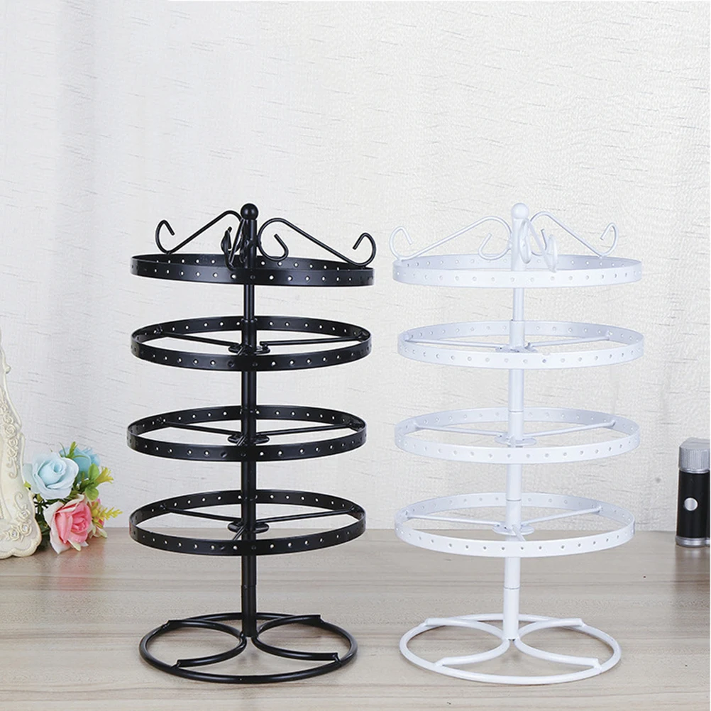

1pc 4-Tier Iron Earrings Storage Rack Rotating Jewelry Organizer Simple Durable Display 168 Holes Black Jewelry Holder Metal