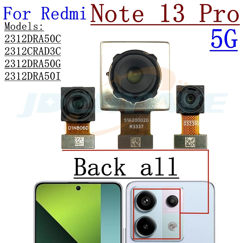 For Xiaomi Redmi Note 13 Pro+Plus 5G Rear Back Facing Camera Ultrawide+Depth+Macro Front Selfie Samll Camera Flex Cable Part