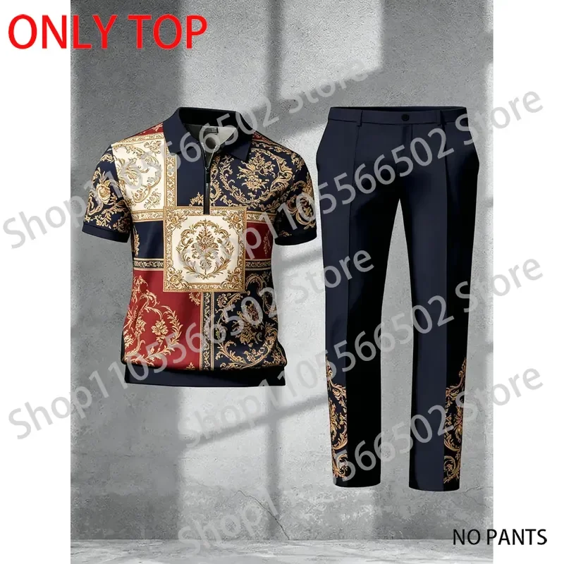 1 top (without pants) Men's zipper polo shirt for business office sports and leisure wear with versatile matching style