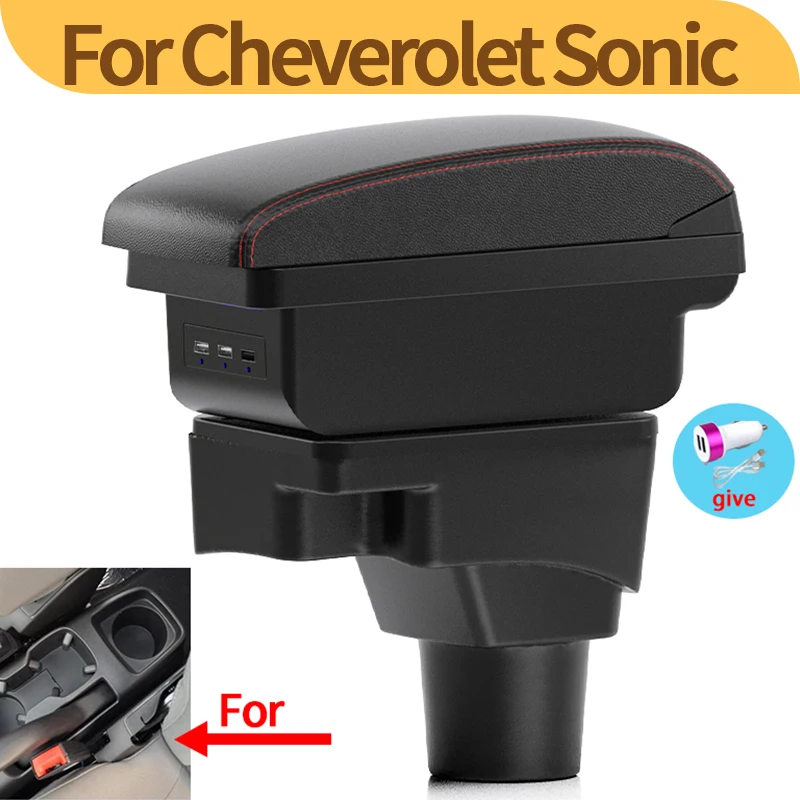 

For Chevrolet Sonic Armrest Box For Chevrolet Sonic Aveo Car Armrest Car Retrofit parts Interior Storage Box Auto parts USB