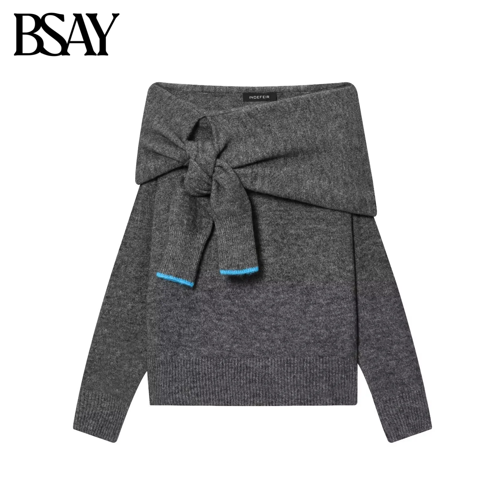 

BSAY Off Shoulder Knitted Sweater for Women Fashion Autumn Winter New Solid Long Sleeves Tops Chic Female Knit Sweaters Mujer