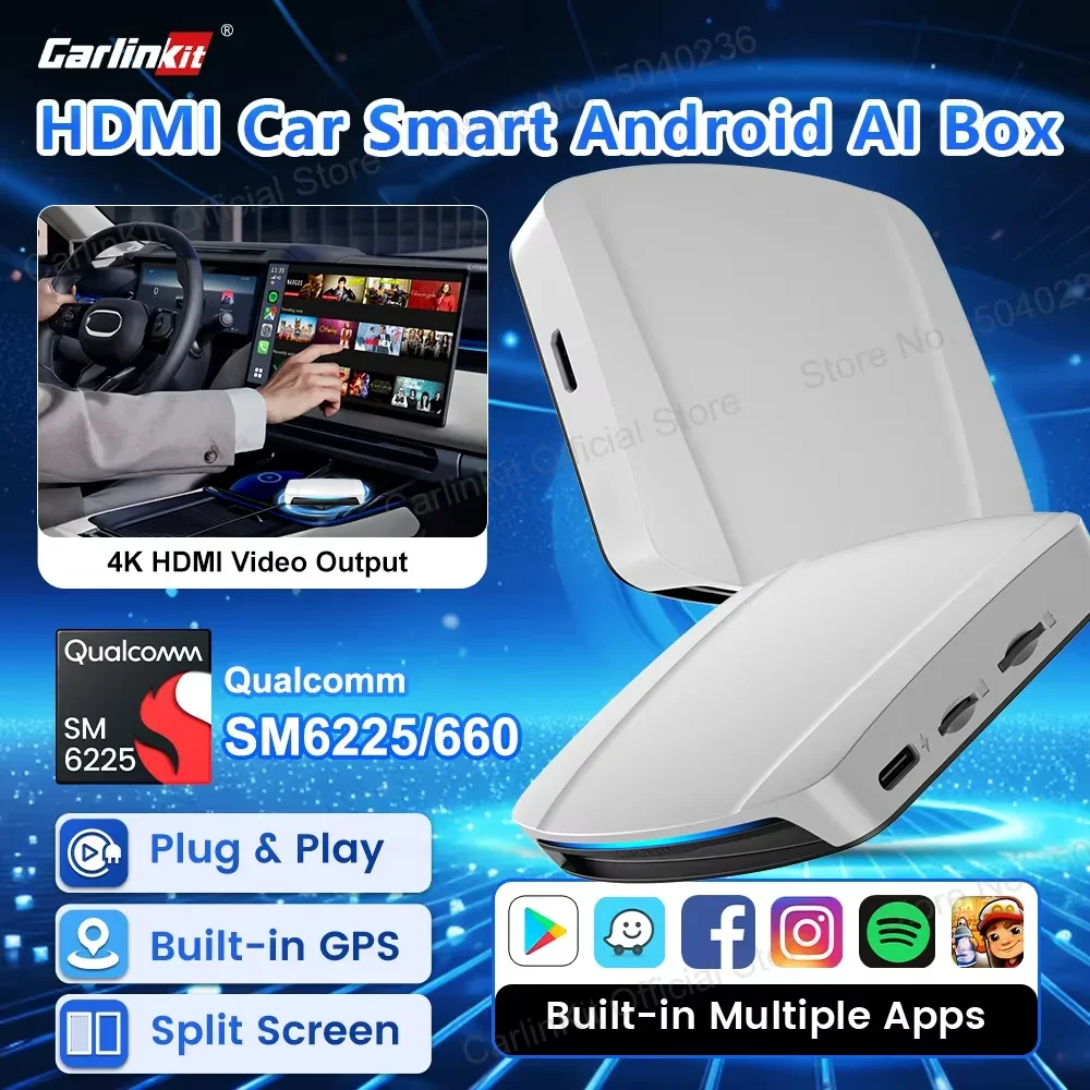 UHD CarlinKit HDMI Video Output Android 13 CarPlay AI Box SM6225 8-Core Android Auto Wireless CarPlay Split Screen Smart TV Box