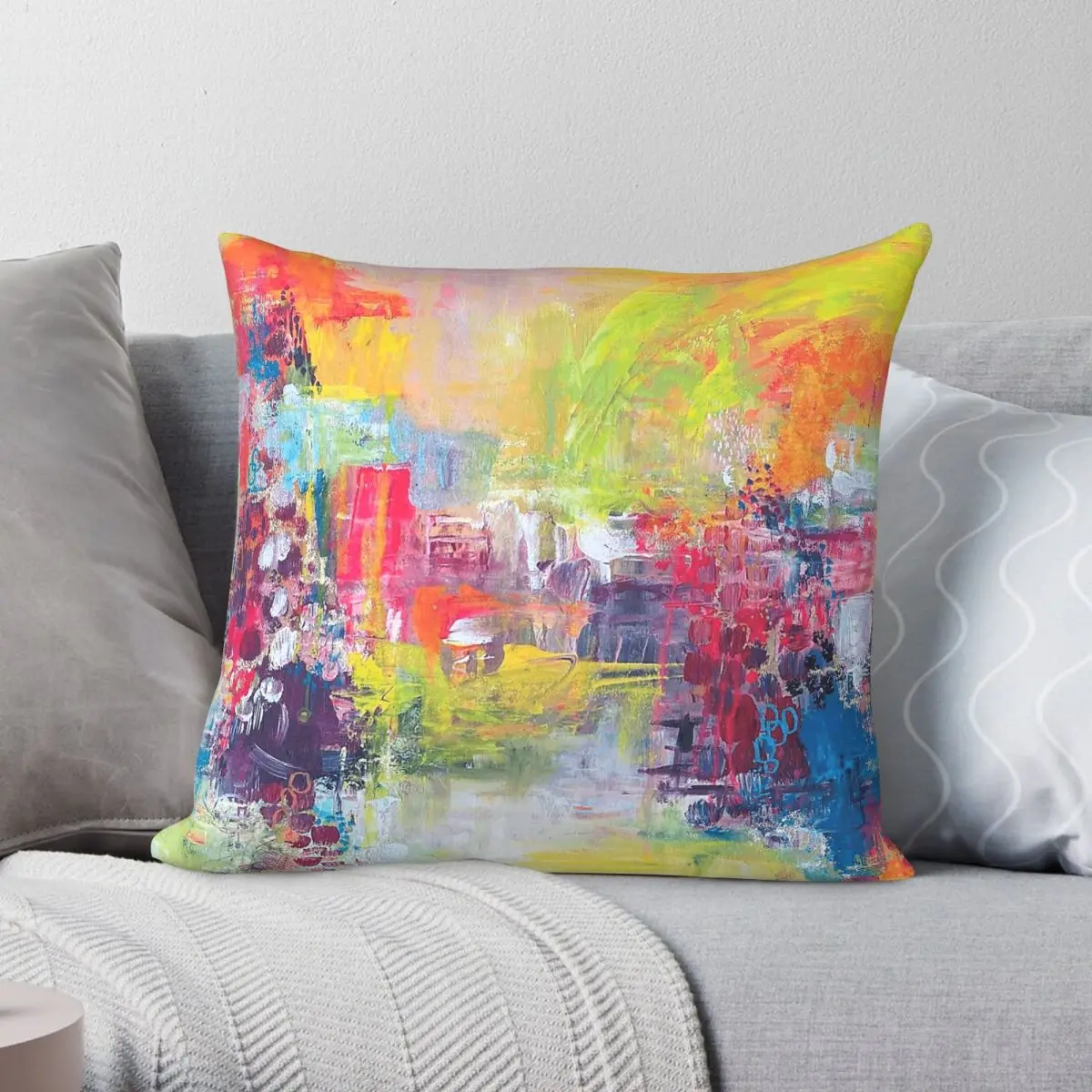 Pure Bliss Excitement Hope Square Housse de coussin décorative en polyester, lin et velours, avec fermeture éclair, motif décoratif, pour la maison