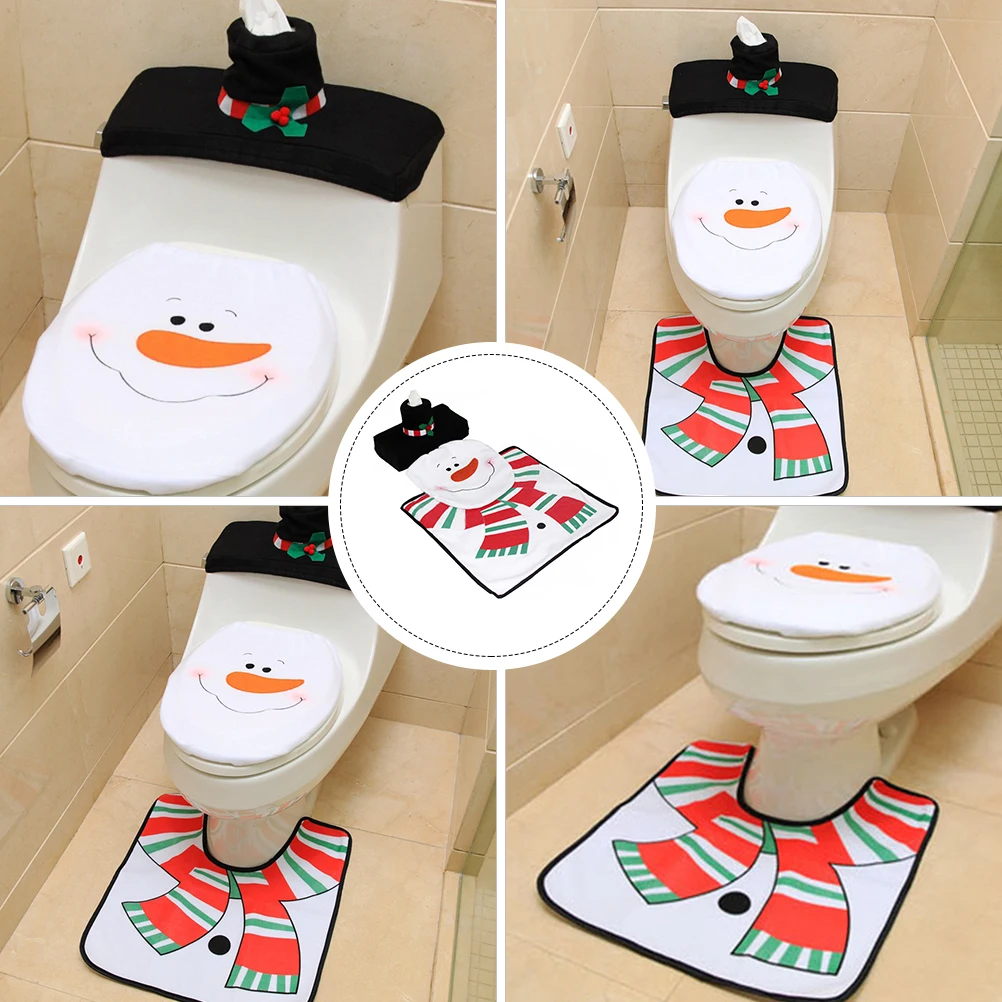 

Snowman Toilet Seat Cover Set Bathroom Decorations Christmas Theme Non Slip Rug Set Home Decoration Gift Ideas