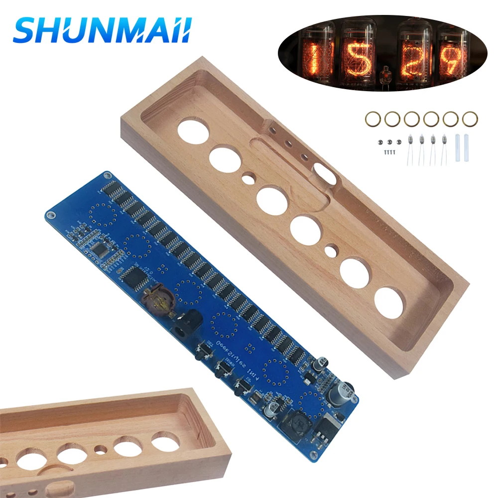 IN14 Glow Tube Clock Assembly Kit Digital LED Clock Circuit Board Electronic DIY Parts DC12V 1A Glow Tube Clock for Experiments