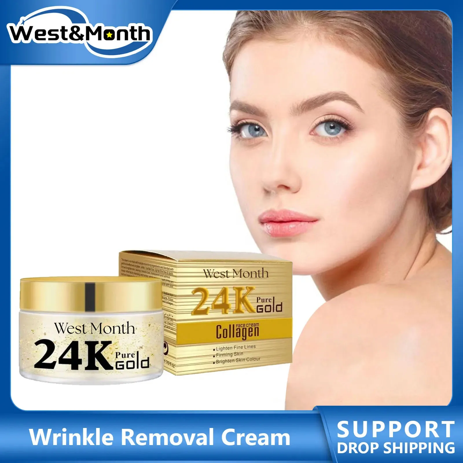 24k Gold Collagen Cream Wrinkle Removal Fade Fine Lines Firming Reduce Puffiness Oil Control Nourish Whitening Anti Aging Cream