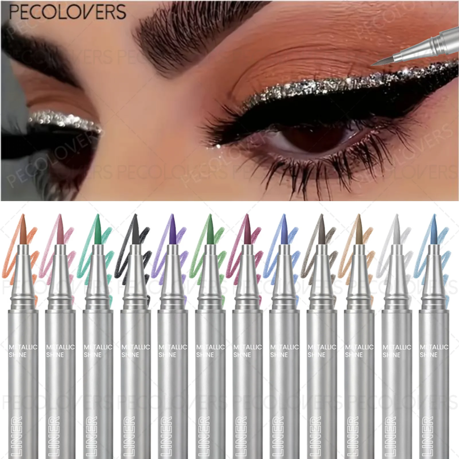 1 Stück Glitzer-Eyeliner und Lidschattenstift mit ultrafeiner Spitze, mit perlmuttartigem Glanz, wasserfest, geeignet für Musikfestivals