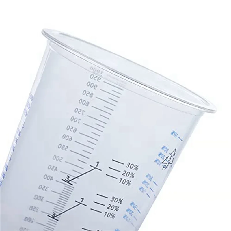 A74U 32 Oz (1000Ml) Disposable Flexible Clear Graduated Plastic Mixing Cups Use For Paint Resin Epoxy Mix Ratios, 25 Pack