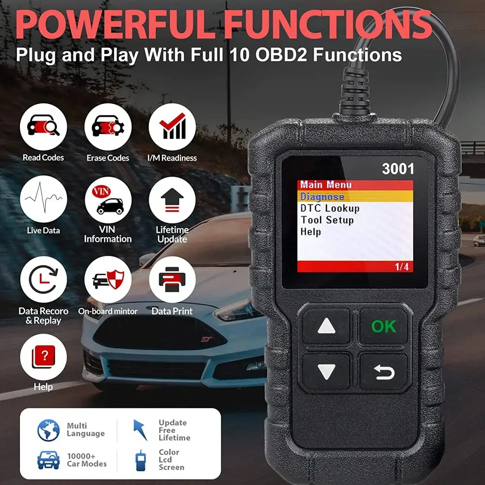 OBD2 Functions Auto Scan Diagnostic Tool CR3001 OBD2 Scanner Engine Fault Diagnostic Scan Tool Support Multilingual Free Update image 2