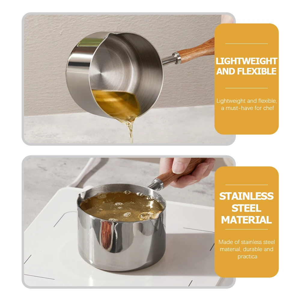 

Stainless Steel Sauce Pan Oil Heating Pot Reusable Mini Boil Cookware Nonstick Small Milk Cheese Melt Pot Kitchen Pouring Pan