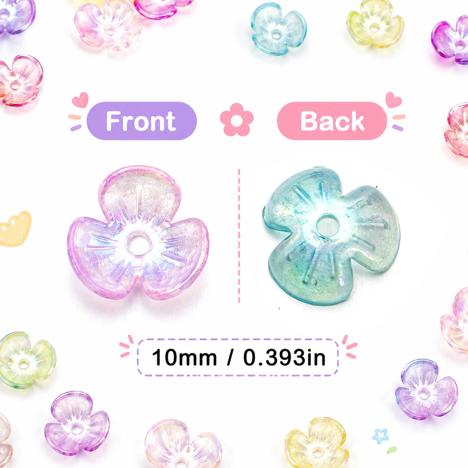 50Pcs 10mm Colorful AB Shiny 3-Petal Flower Beads Wholesale For DIY Jewelry Making Handcraft Accessories