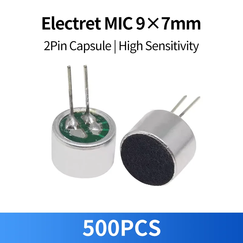 500PCS 9767 Electret Microphone 9x7mm 2Pin MIC Capsule Pickup Microphone for Audio Recorder DIY Module