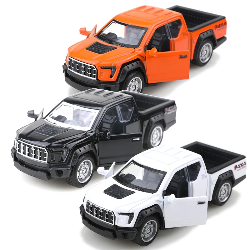 

(Bagged) 1/36 scale replica F150 off-road pickup truck, die-cast metal, boy's toy, pullback function, best gift and present.