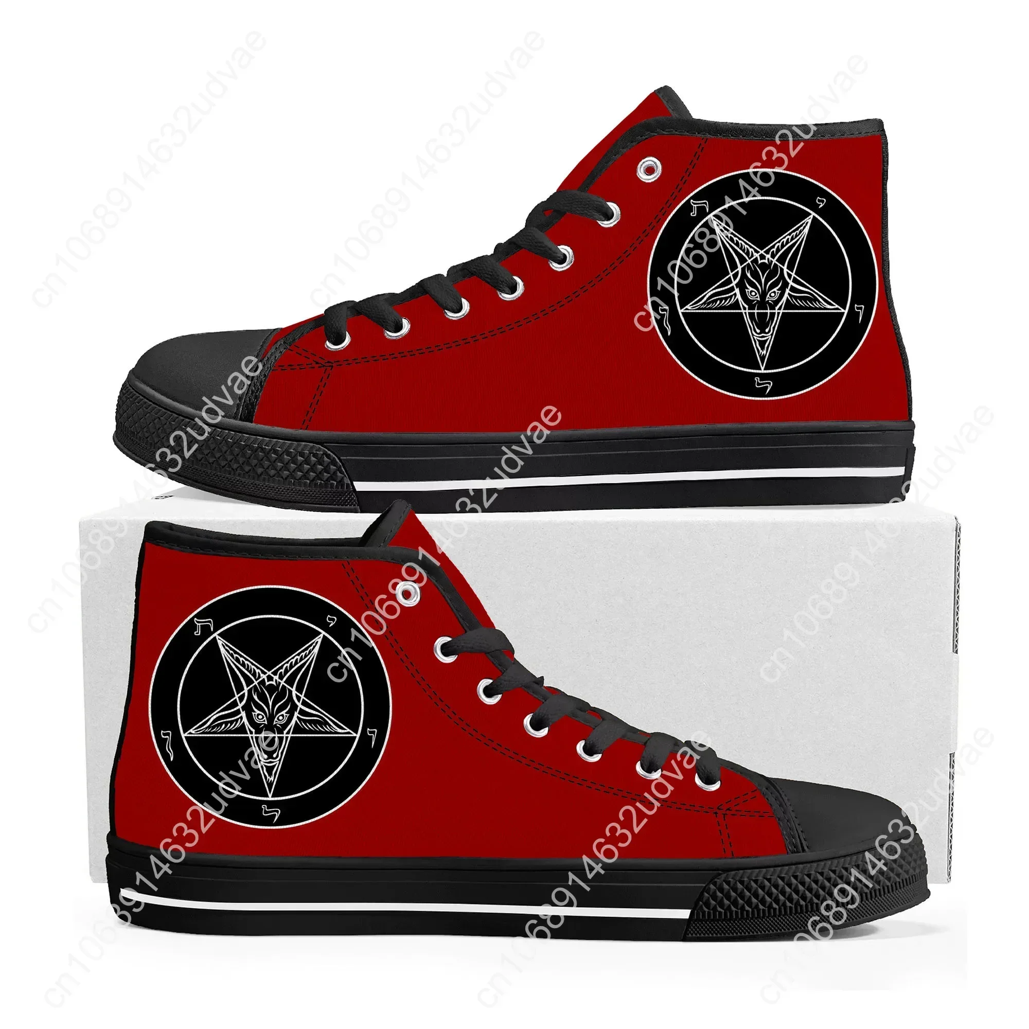 Pentagram Baphomet Satan Satanic Goth Gothic Goat High Top Sneakers Mens Womens Teenager Canvas Sneaker Casual Customize Shoe